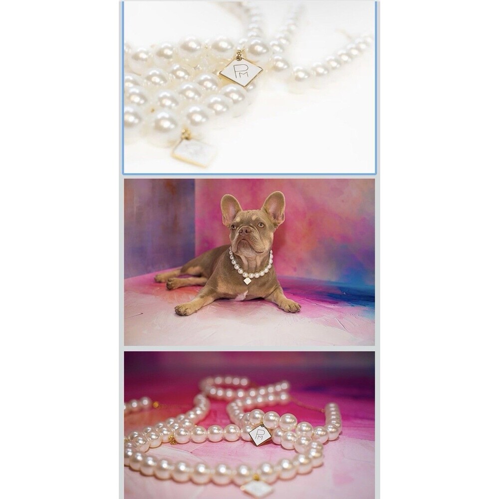 POOCH MODE Dog Pearl Necklace With Charm Medium Smoochie Pooch